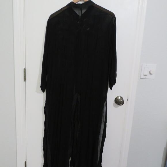 Womens Black Sheer Floral Embroidered Kimono with Sequins Long Sleeve - Picture 2 of 8